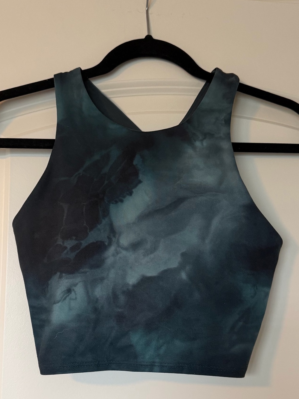 Athleta Black & Teal Marble Crop Activewear Top